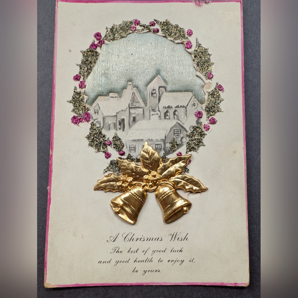 1 Vintage Holiday Bells Postcard #7